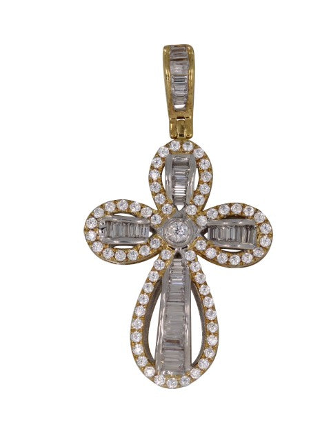 10K Yellow Gold 0.58-0.64 Cttw Diamond "Cross" Baguette Charm