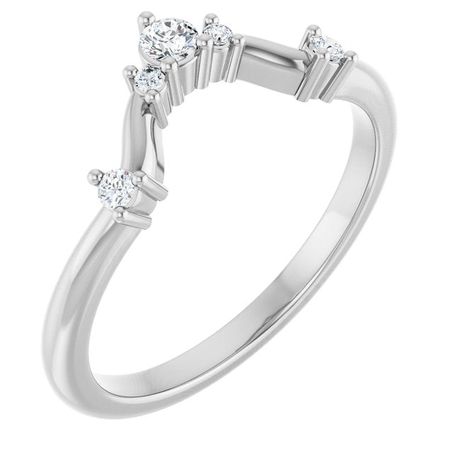 14K White Gold Round 2.5 Mm Polished 1/8 Ctw Lab-Grown Diamond Contour Band, Size 7
