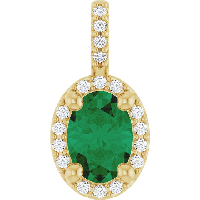 14K Yellow Or White Gold Oval I1, G-H Polished Lab-Grown Gemstone And Natual Diamond 4-Prong Halo-Style Pendant