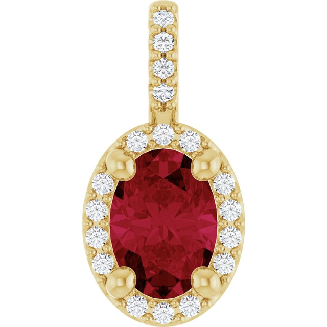 14K Yellow Or White Gold Oval I1, G-H Polished Lab-Grown Gemstone And Natual Diamond 4-Prong Halo-Style Pendant