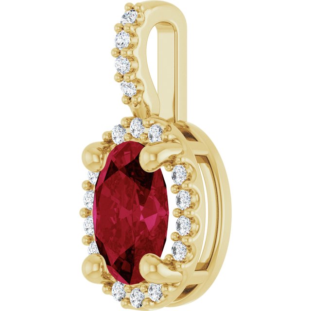 14K Yellow Or White Gold Oval I1, G-H Polished Lab-Grown Gemstone And Natual Diamond 4-Prong Halo-Style Pendant