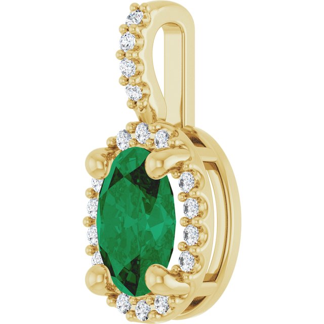 14K Yellow Or White Gold Oval I1, G-H Polished Lab-Grown Gemstone And Natual Diamond 4-Prong Halo-Style Pendant