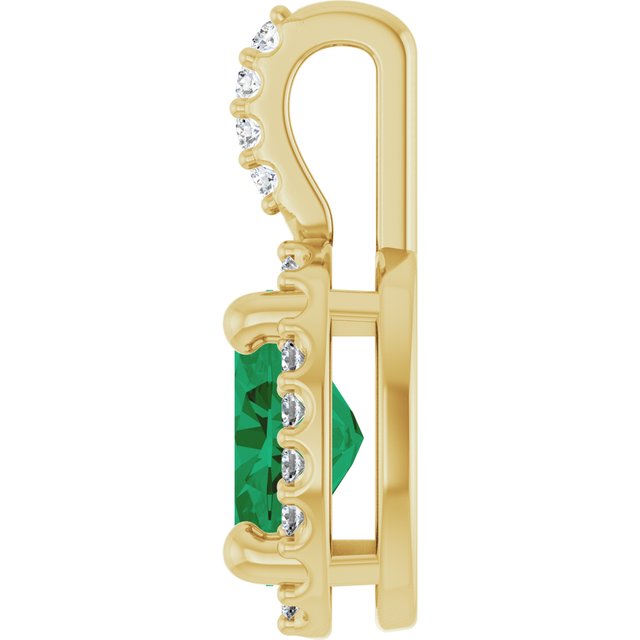 14K Yellow Or White Gold Oval I1, G-H Polished Lab-Grown Gemstone And Natual Diamond 4-Prong Halo-Style Pendant