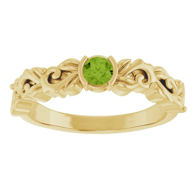 14K Yellow Gold Round 3.5 Mm Polished Natural Peridot Floral Ring, Size 7