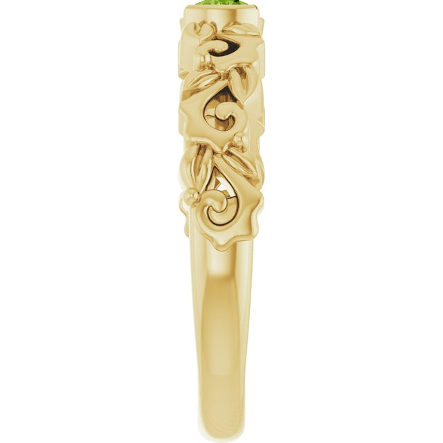 14K Yellow Gold Round 3.5 Mm Polished Natural Peridot Floral Ring, Size 7