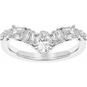 14K White Gold Oval 5.6 X 3.75 Mm Polished 1 Ctw Lab-Grown Diamond Contour Band Size 7