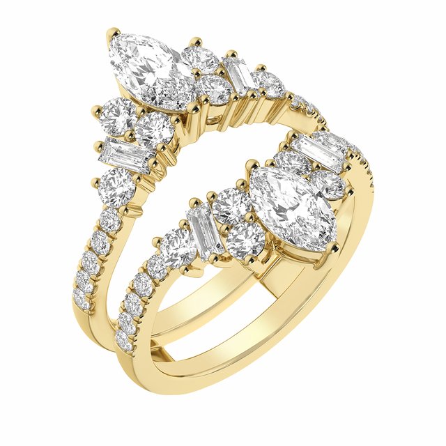 14K Yellow Gold Marquise 7.65 X 3.85 Mm Polished 2 Ctw Lab-Grown Diamond Ring Guard, Size 7