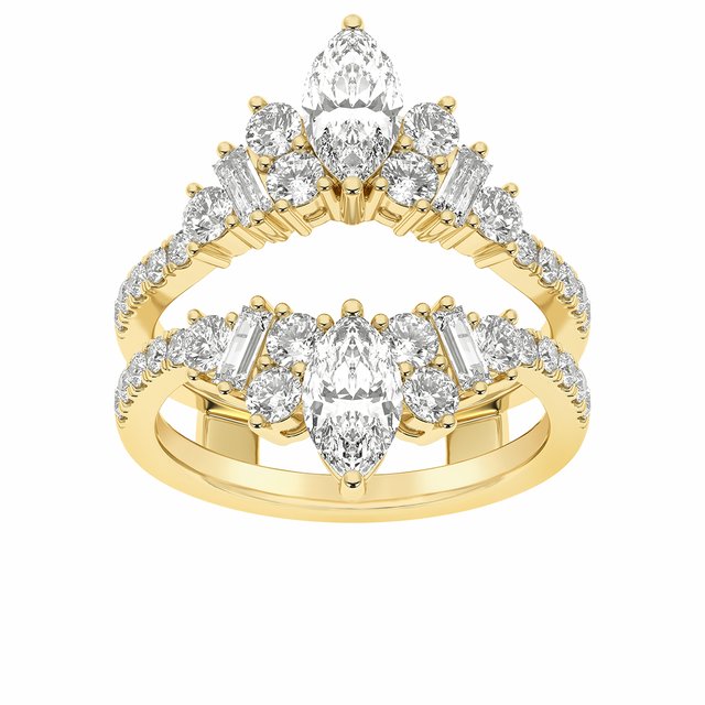 14K Yellow Gold Marquise 7.65 X 3.85 Mm Polished 2 Ctw Lab-Grown Diamond Ring Guard, Size 7