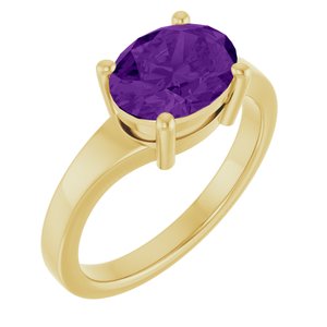 14K Yellow Gold Oval 9 X 7 Mm Polished Natural Amethyst Ring Size 7