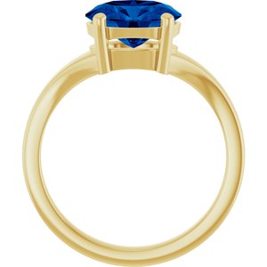 14K Yellow Gold Oval 9 X 7 Mm Polished Lab-Grown Blue Sapphire Ring Size 7