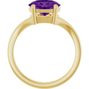 14K Yellow Gold Oval 9 X 7 Mm Polished Natural Amethyst Ring Size 7