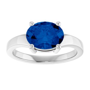 14K White Gold Oval 9 X 7 Mm Polished Lab-Grown Blue Sapphire Ring Size 7