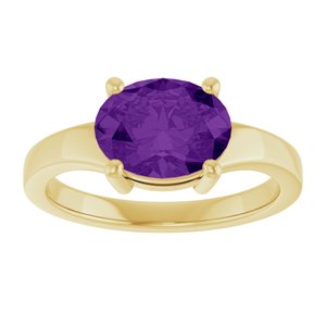 14K Yellow Gold Oval 9 X 7 Mm Polished Natural Amethyst Ring Size 7