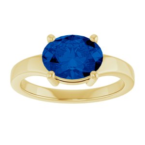 14K Yellow Gold Oval 9 X 7 Mm Polished Lab-Grown Blue Sapphire Ring Size 7