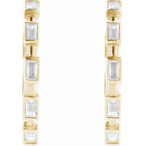 14K Yellow Gold Pair Straight Baguette Shape 3.5 X 1.8Mm Si1-Si2, Gh 1 1/4 Ctw Lab-Grown Diamond Hoop Earrings, Length: 24.5 Mm, Thickness: 2.9 Mm