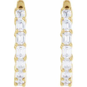 14K Yellow Gold Pair Emerald Shape 3.2 X 2.3Mm Si1-Si2, Gh 3 Ctw Lab-Grown Diamond Inside-Outside Hoop Earrings, Length: 21.2 Mm, Thickness: 3.2 Mm