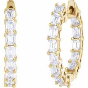 14K Yellow Gold Pair Emerald Shape 3.2 X 2.3Mm Si1-Si2, Gh 3 Ctw Lab-Grown Diamond Inside-Outside Hoop Earrings, Length: 21.2 Mm, Thickness: 3.2 Mm