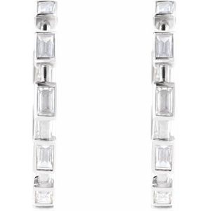 14K White Gold Pair Straight Baguette Shape 3.5 X 1.8Mm Si1-Si2, Gh 1 1/4 Ctw Lab-Grown Diamond Hoop Earrings, Length: 24.5 Mm, Thickness: 2.9 Mm