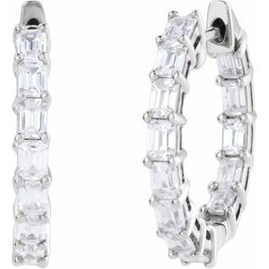 14K White Gold Pair Emerald Shape 3.2 X 2.3Mm Si1-Si2, Gh 3 Ctw Lab-Grown Diamond Inside-Outside Hoop Earrings, Length: 21.2 Mm, Thickness: 3.2 Mm