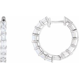 14K White Gold Pair Emerald Shape 3.2 X 2.3Mm Si1-Si2, Gh 3 Ctw Lab-Grown Diamond Inside-Outside Hoop Earrings, Length: 21.2 Mm, Thickness: 3.2 Mm
