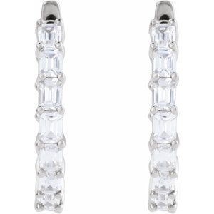 14K White Gold Pair Emerald Shape 3.2 X 2.3Mm Si1-Si2, Gh 3 Ctw Lab-Grown Diamond Inside-Outside Hoop Earrings, Length: 21.2 Mm, Thickness: 3.2 Mm