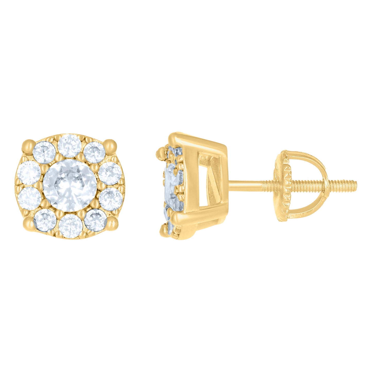 Sterling Silver Or Yellow-Tone Womens Moissanite 9mm Fashion Stud Earrings Screw Back