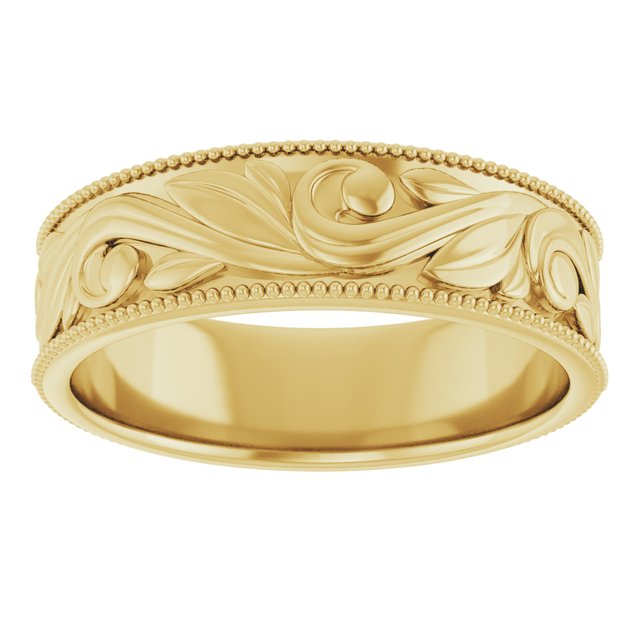 14K Yellow Or White Gold Or Sterling Silver Or Platinum 3.2 Mm Polished Milgrain Edge Floral Standard-Fit Flat Band