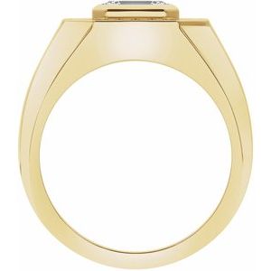 14K Yellow Gold Emerald 7 X 5 Mm Polished 1 1/4 Ctw Lab-Grown Diamond Mens Band Size 10