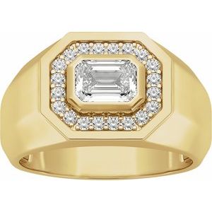 14K Yellow Gold Emerald 7 X 5 Mm Polished 1 1/4 Ctw Lab-Grown Diamond Mens Band Size 10