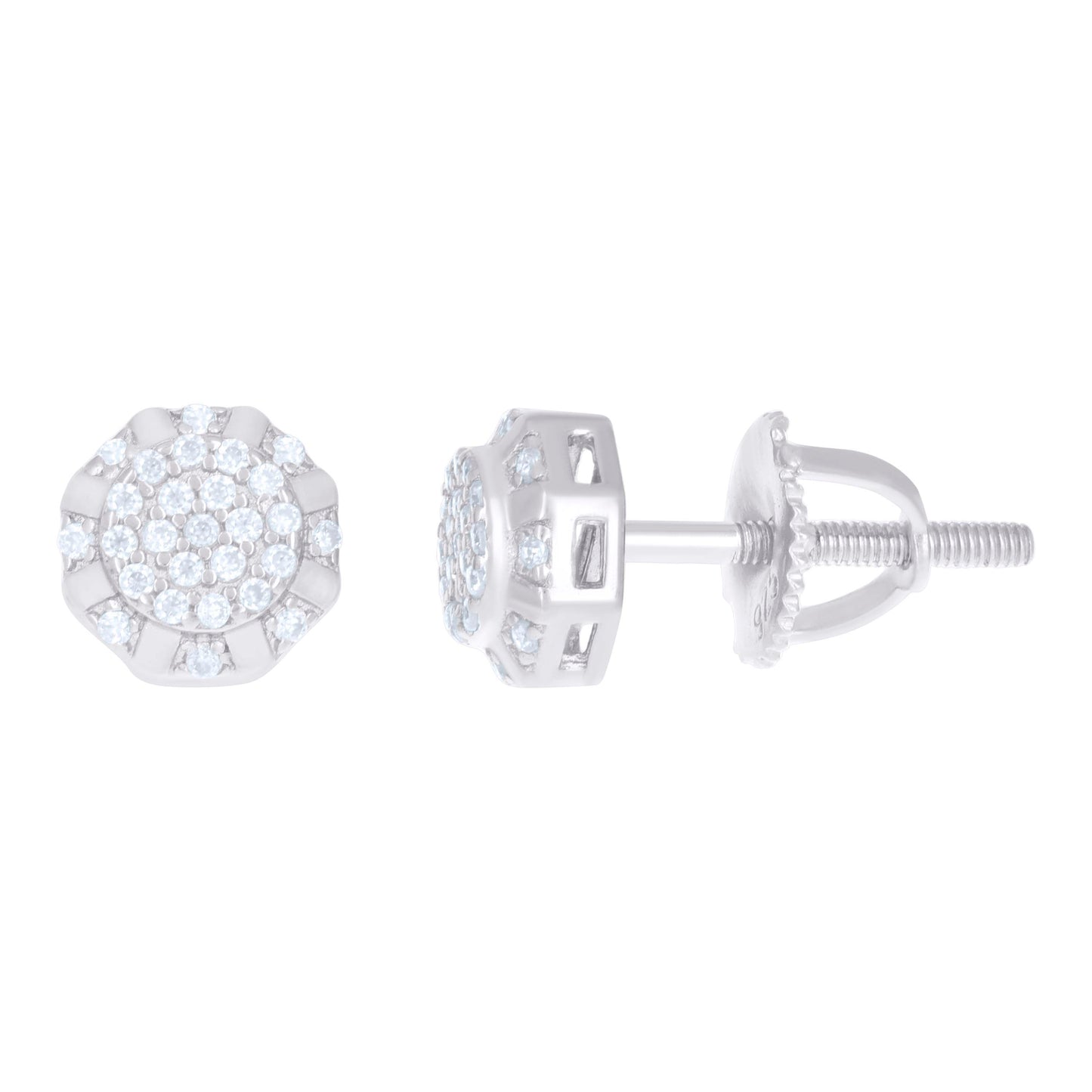 Sterling Silver Or Yellow-Tone Womens 0.22ct Moissanite Octagon Fashion Stud Earrings
