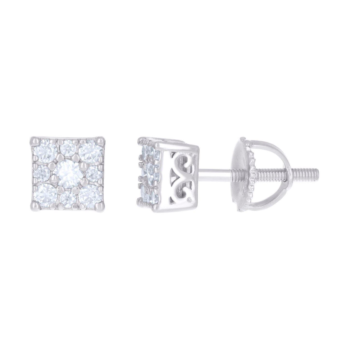 Sterling Silver Or Yellow-Tone Womens 0.33ct Moissanite Square Stud Earrings