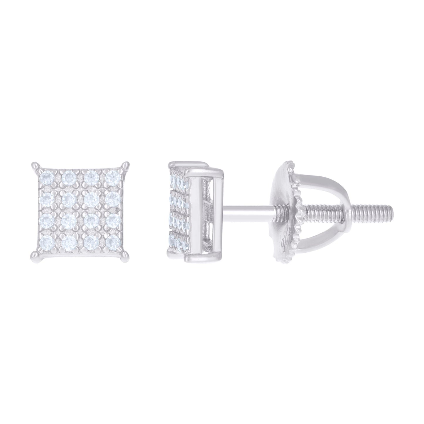 Sterling Silver Or Yellow-Tone Womens 0.13ct Moissanite Square Fashion Stud Earrings