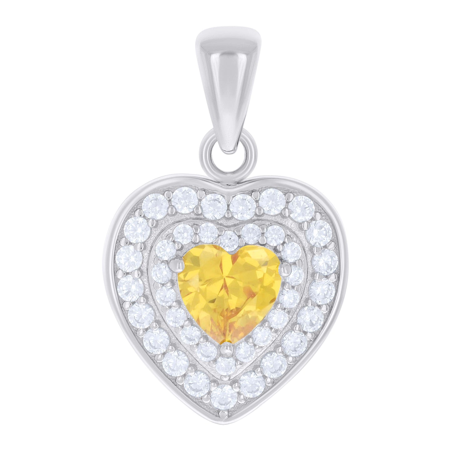 Sterling Silver Womens Heart Round Cubic-Zirconia Heart Charm Pendant