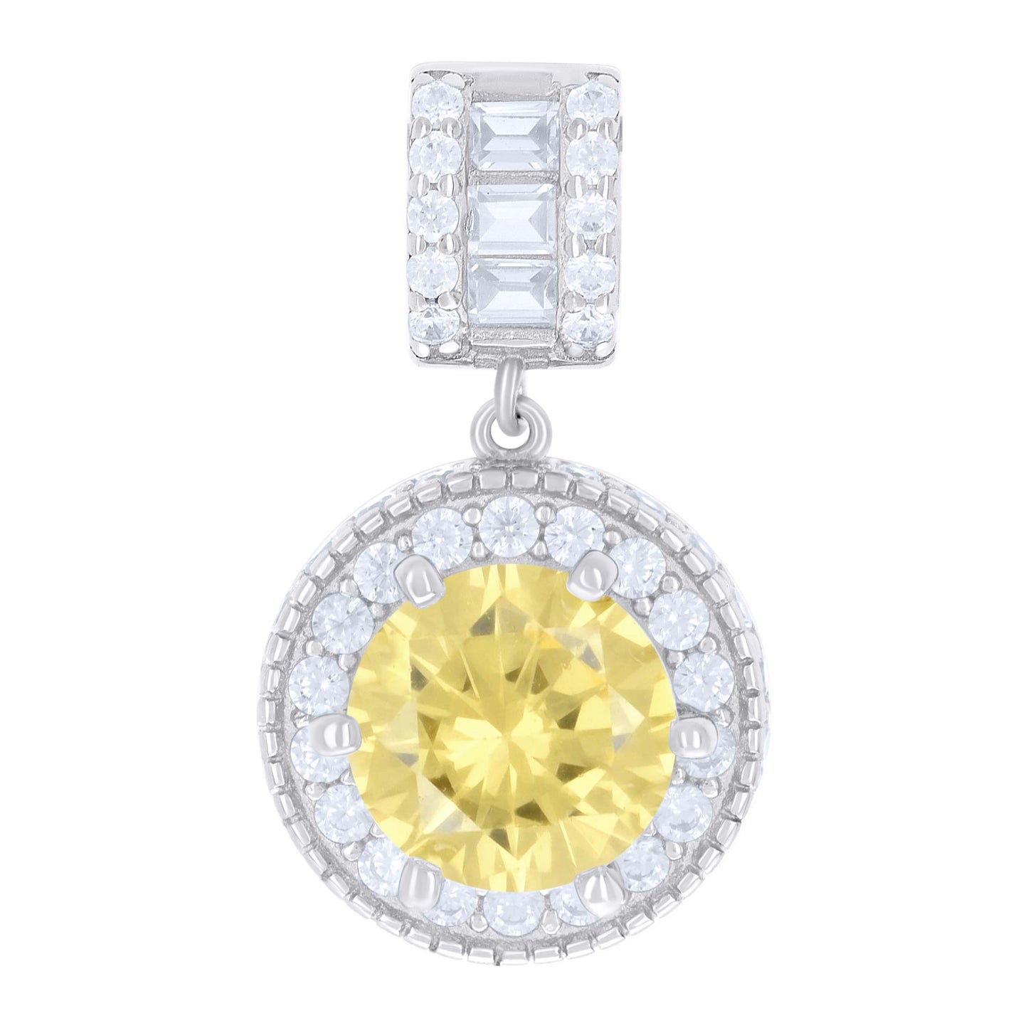 Sterling Silver Womens Baguette Round Cubic-Zirconia Fashion Charm Pendant