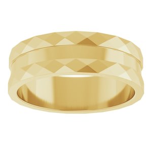 14K Yellow Gold 6 Mm Polished Faceted Edge Patterned Band Size 10