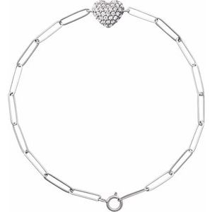 14K White Gold Round 1.2Mm G-H I1 1/3 Ctw Natural Diamond Heart And Paperclip Style Bracelet, Length: 7 In