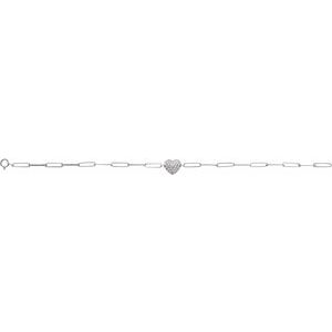 14K White Gold Round 1.2Mm G-H I1 1/3 Ctw Natural Diamond Heart And Paperclip Style Bracelet, Length: 7 In