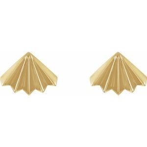14K Yellow Gold Fan Stud Earrings