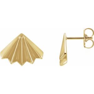 14K Yellow Gold Fan Stud Earrings