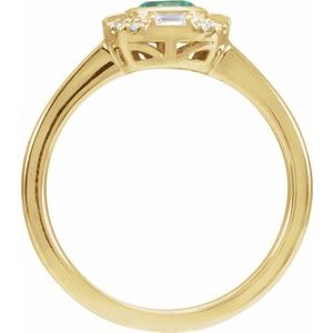 14K Yellow Gold Round 5 Mm Natural Emerald And 1/6 Ctw Natural Diamond Ring Size 7