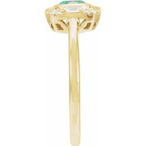 14K Yellow Gold Round 5 Mm Natural Emerald And 1/6 Ctw Natural Diamond Ring Size 7