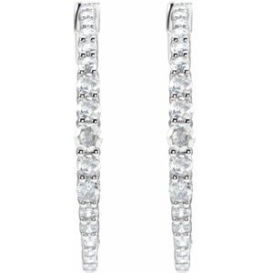 14K White Gold Pair Round Shape 3Mm I1, Gh 1 1/3 Ctw Lab-Grown Diamond Graduated Hoops, Length: 30 Mm, Thickness: 3 Mm