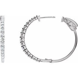 14K White Gold Pair Round Shape 3Mm I1, Gh 1 1/3 Ctw Lab-Grown Diamond Graduated Hoops, Length: 30 Mm, Thickness: 3 Mm