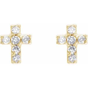 14K Yellow Gold Round .8 Mm .02 Ctw Natural Diamond Cross Earrings