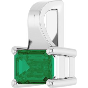 14K White Gold Emerald 6 X 4 Mm Lab Grown Emerald Pendant