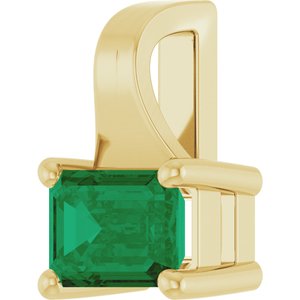14K Yellow Gold Emerald 6 X 4 Mm Lab Grown Emerald Pendant