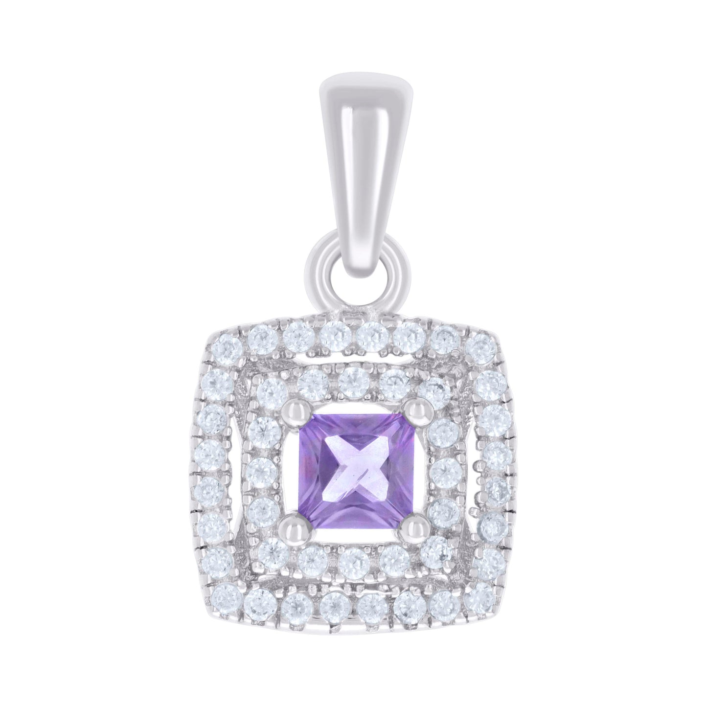 Sterling Silver Womens Princess-Cut Round Cubic-Zirconia Square Fashion Pendant
