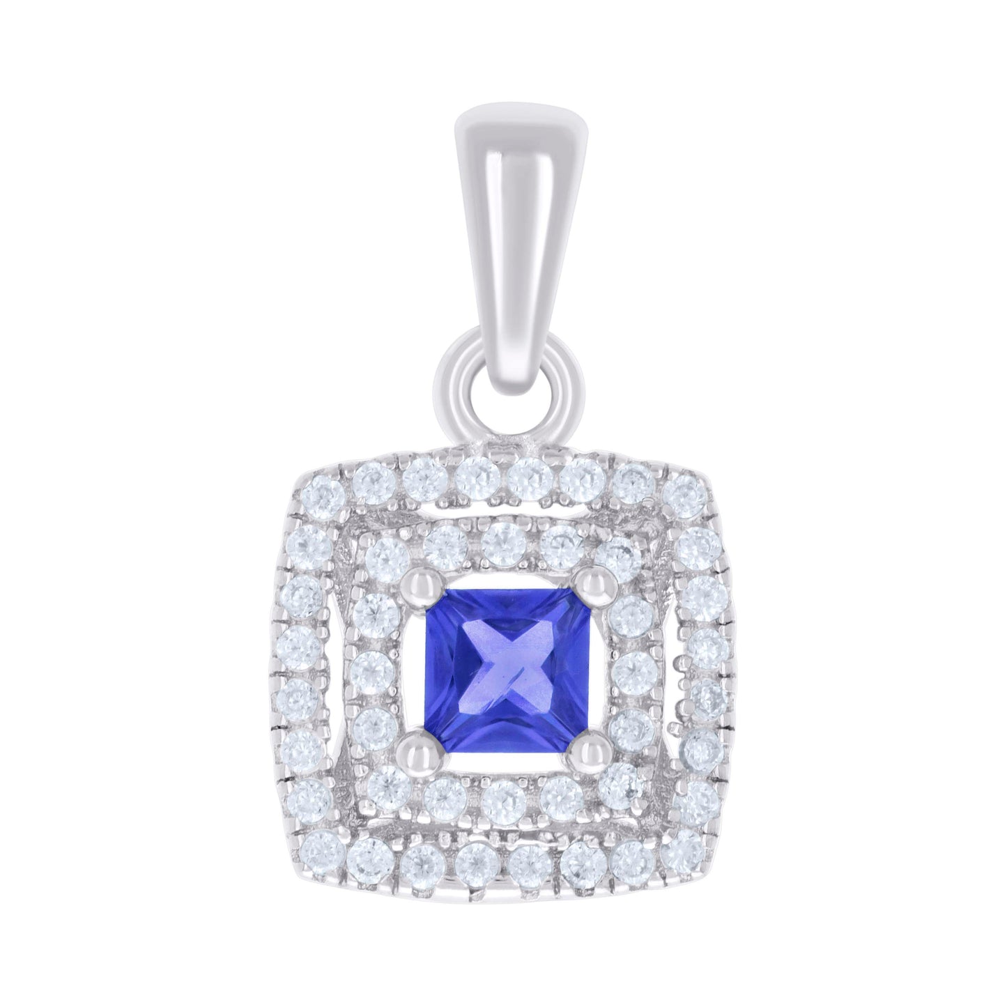 Sterling Silver Womens Princess-Cut Round Cubic-Zirconia Square Fashion Pendant