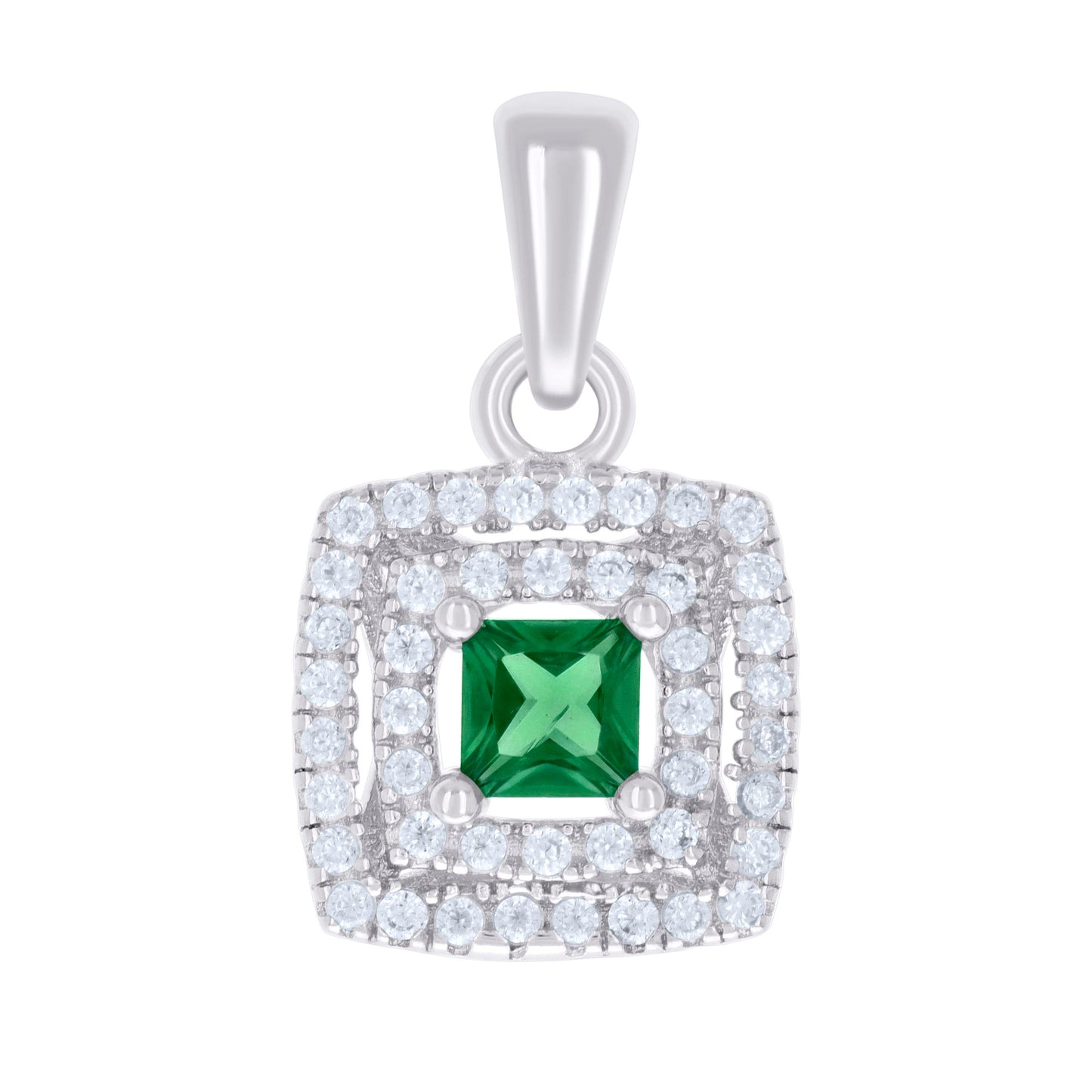 Sterling Silver Womens Princess-Cut Round Cubic-Zirconia Square Fashion Pendant