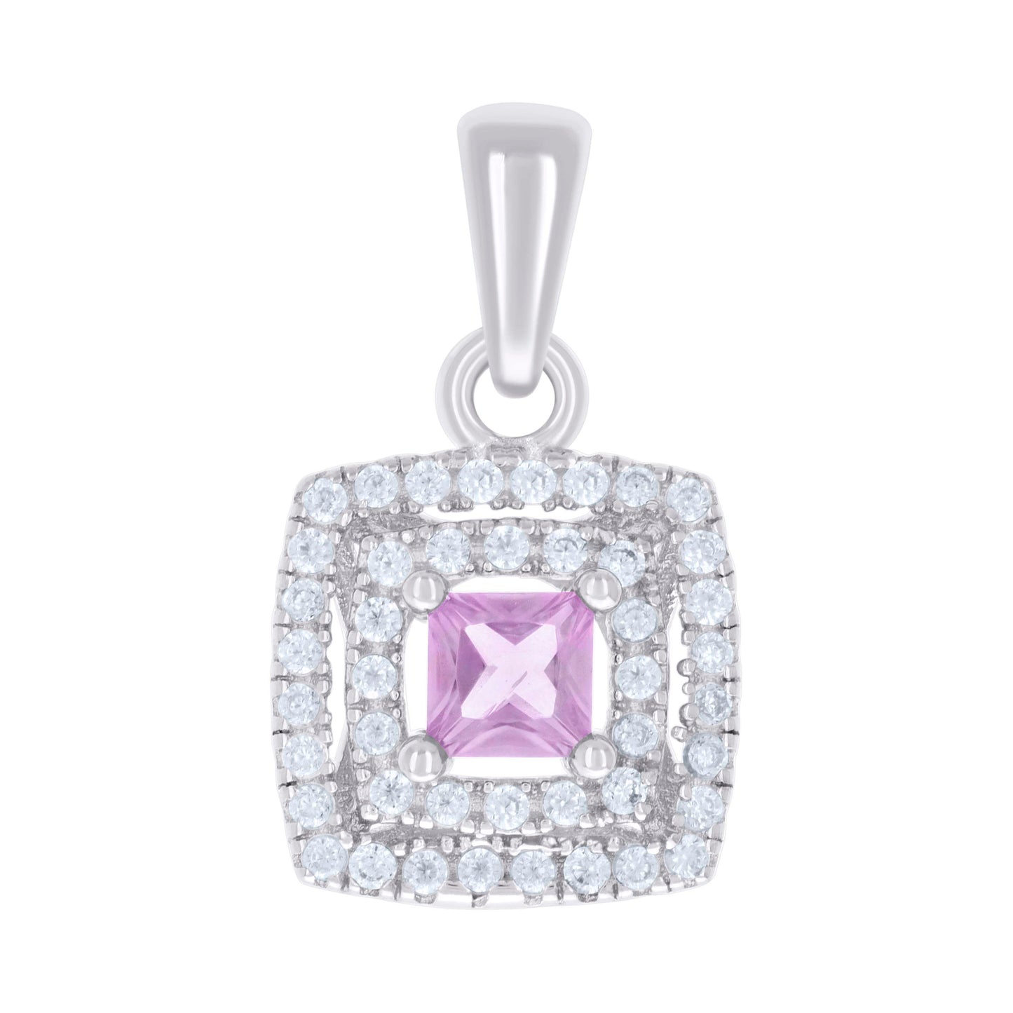 Sterling Silver Womens Princess-Cut Round Cubic-Zirconia Square Fashion Pendant